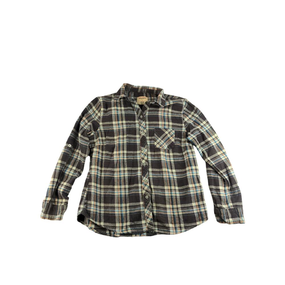 Womens Jane Ashley Vintage Workwear Plaid Long Sleeve Shirt Size M Black White